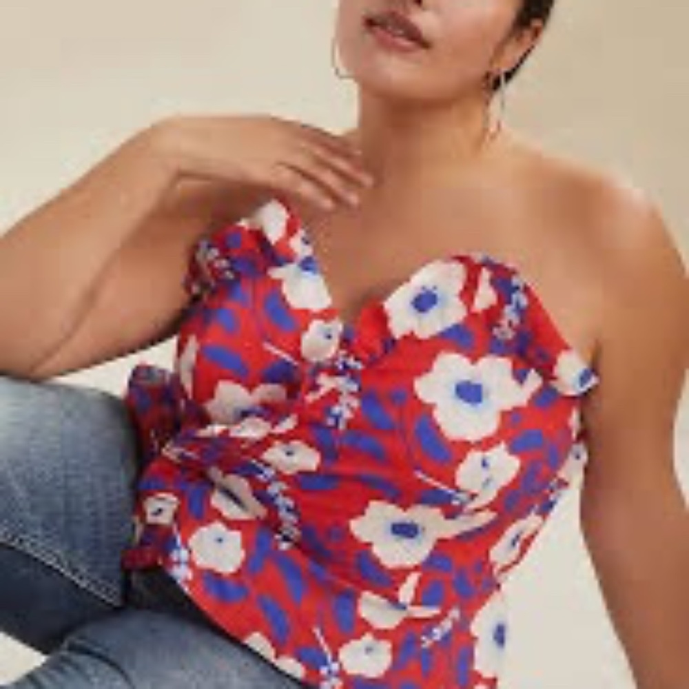 Anthropologie X Hutch NWT Ruffle Trim Floral Cotton Strapless Top Sz‎ 18W